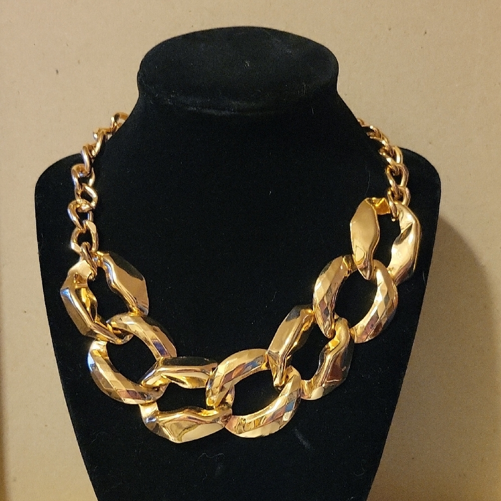 Gold Tone Chain Statement Necklace With Extension